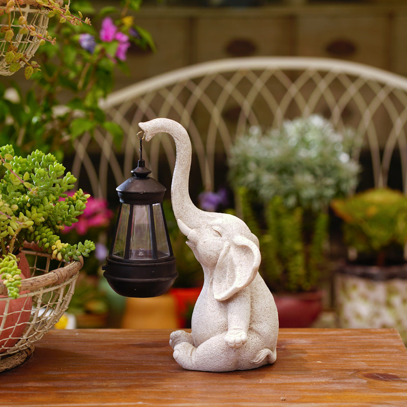 Pequena Estatua de Jardim Luminária Elefante