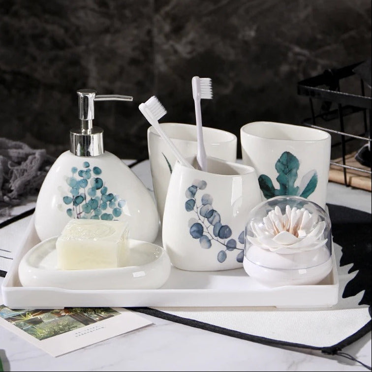 Kit Banheiro em Cerâmica com Estampa Verde