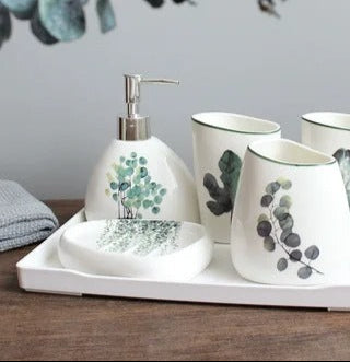 Kit Banheiro em Cerâmica com Estampa Verde