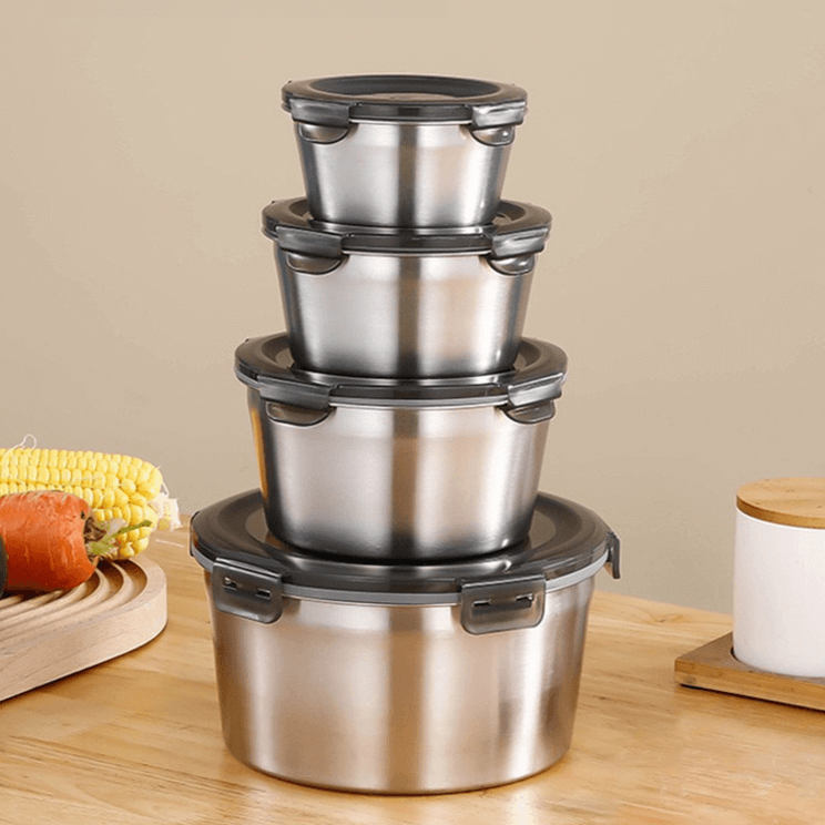 Pote hermético de aço inox kit com diversos tamanhos, ótima vedação ideal para marmitas.