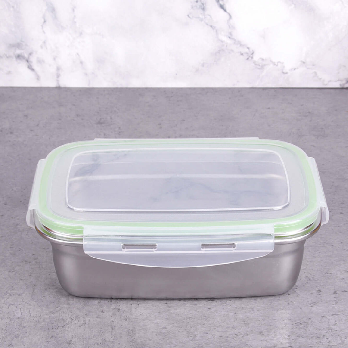Pote de aço inox quadrangular hermético. 