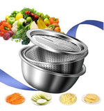 Bacia em aço inox com escoador e ralador atribuidos.