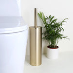 Escova para sanitario de aço inox cor dourada.