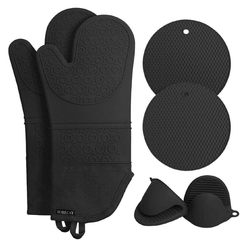Kit de Luvas de Silicone Barbecue, Luvas de Silicone, Luvas para Cozinha, Luvas para Churrasco, Kit de Luvas de Silicone, Kit de Luvas para Churrasco, Luvas Churrasco, Luvas Térmicas de Silicone, Luvas de Silicone com Forro, Pegadores de Panela, Descanso de Panela, Kit de Luvas e Descanso de Panela, Loja Comprinha do Futuro