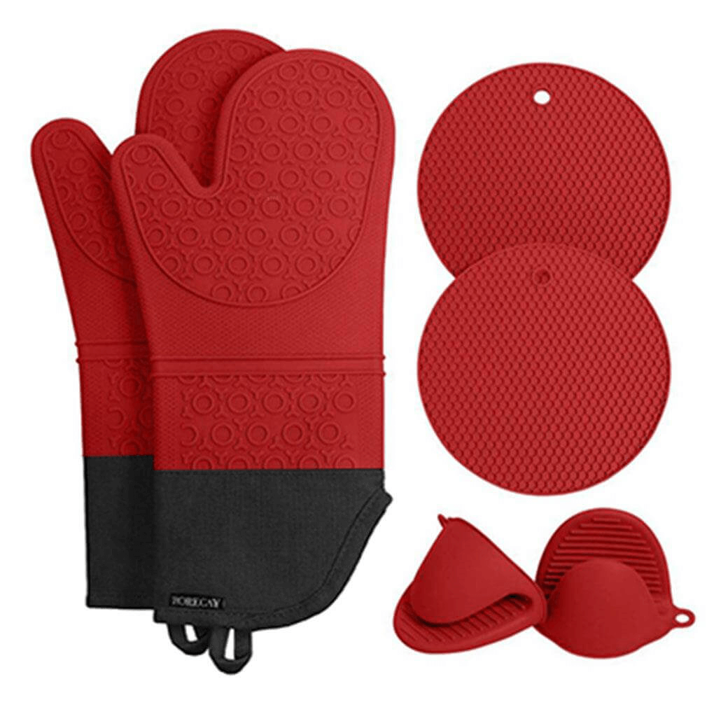 Kit de Luvas de Silicone Barbecue, Luvas de Silicone, Luvas para Cozinha, Luvas para Churrasco, Kit de Luvas de Silicone, Kit de Luvas para Churrasco, Luvas Churrasco, Luvas Térmicas de Silicone, Luvas de Silicone com Forro, Pegadores de Panela, Descanso de Panela, Kit de Luvas e Descanso de Panela, Loja Comprinha do Futuro